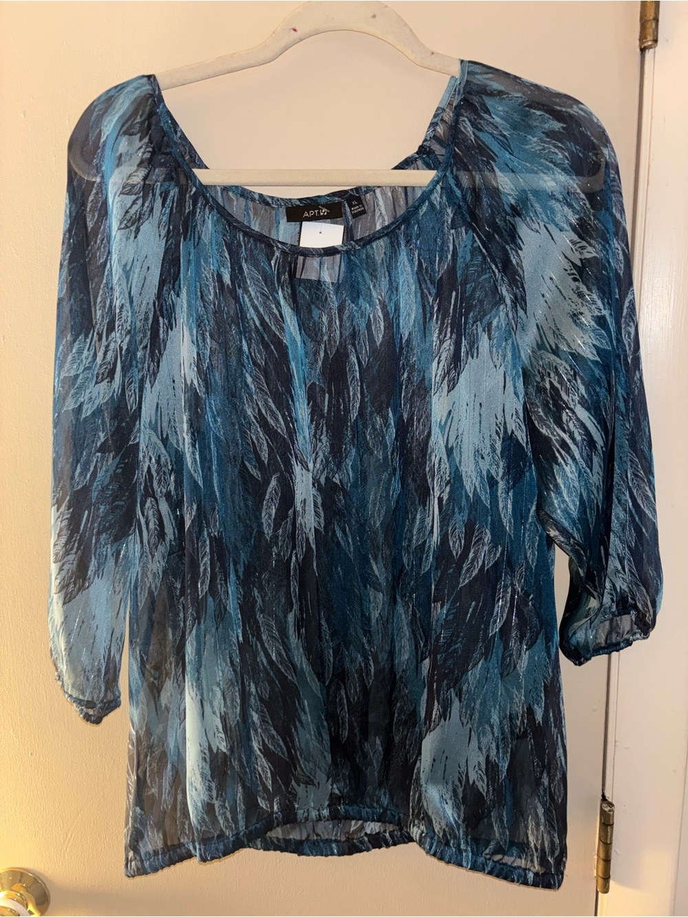 Apt. 9 Blue & Teal Feather-Effect Sheer Top